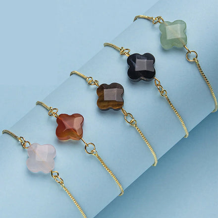 Adjustable Lucky Four Leaf Clover Bracelet for Women Natural Crystal Stone Amethyst Jewelry