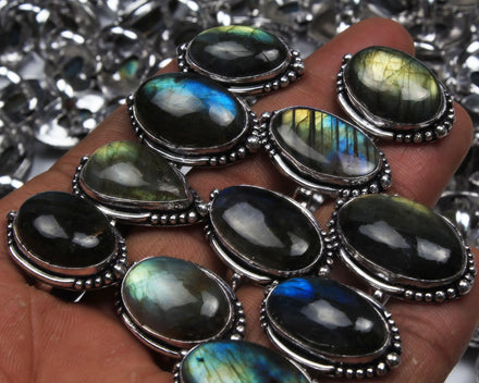 Assorted Bohemian Style Rings Wholesale Solid Brass Natural Labradorite Gemstone Rings Silver Plated Bezel Setting At Best Price