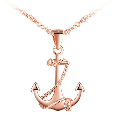 Rose Gold S925 Silver Anchor Necklace Pendant Simple Silver Jewelry Christmas Gift for Woman Girls
