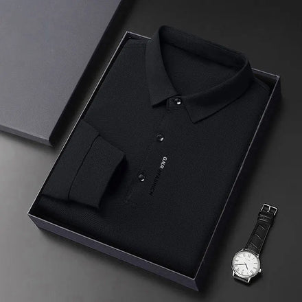 OEM Custom Logo Men's Middle-aged Long-sleeved Bottoming T-shirt Spring and Autumn Loose Lapel Versatile Business Casual Tops