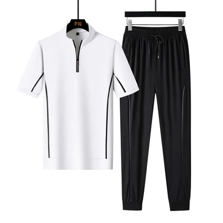 OEM custom logo embroidery printed design short-sleeved suit men's summer 2025 new men's zipper shorts trousers two-piece suit