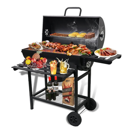 Premium Heavy Duty Charcoal BBQ Grill with Trolley Remote Control & Flame Safety-Cast Iron Steel Construction for Backyard Patio