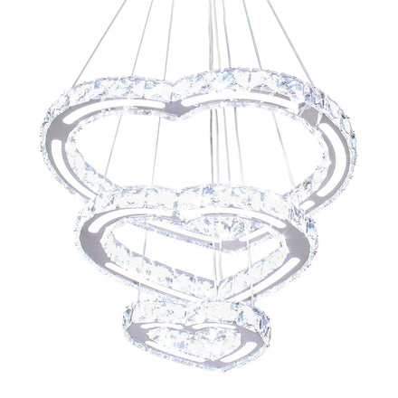 Modern Dimmable Luxury 3 Hearts Rings K9 Crystal Pendant Light Height Adjustable Hanging Lighting for Living Dining Room