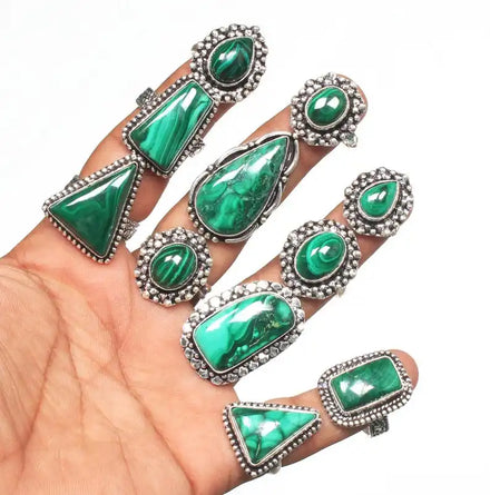 Handmade Jewelry Adjustable Rings For Men & Women Bulk Wholesale Green Stone Rings Trending Real Malachite Assorted Crystal Ring