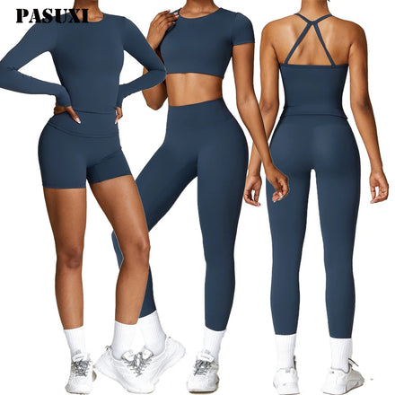 PASUXI New Women's Soft Yoga Apparel Sets Seamless Sports Bra High Waist Shorts Leggings Fitness Outfit Women Gym Wear Set