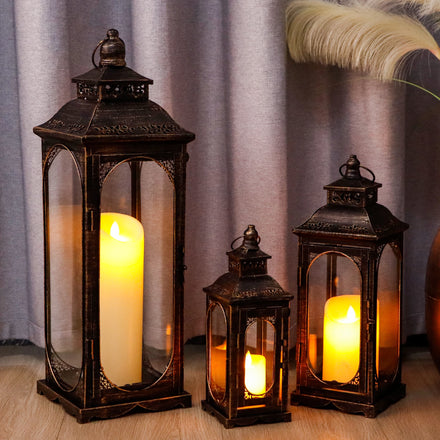 Set Of 3 Vintage Metal Candle Lantern Make Old Design Large Lanterns Portable Garden Lantern For Indoor Outdoor