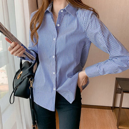 ROW Oversized Striped Shirt-Minimalist Philosophy Design Fashionable Casual Wear for Autumn Spring Summer Plain Dyed Button
