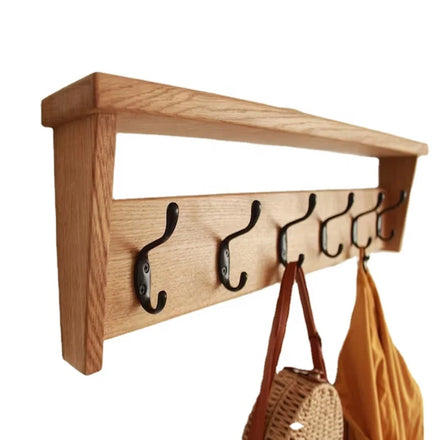 Solid Pine Wood Coat Hooks with 5 Hooks Wall Shelf for Entryway Hallway or Mudroom Use