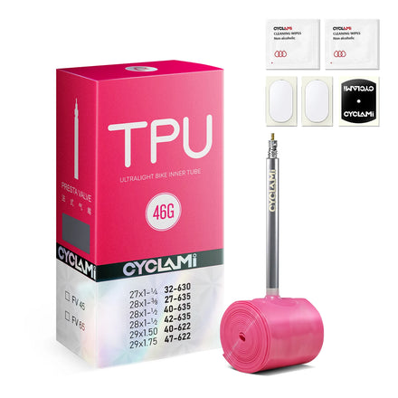 CYCLAMI 46g Bicycle TPU Inner Tire 45mm/65mm Presta Valve Bike Inner Tube 700/32C-47C MTB 29 622 Free Patches for Road Bicycles