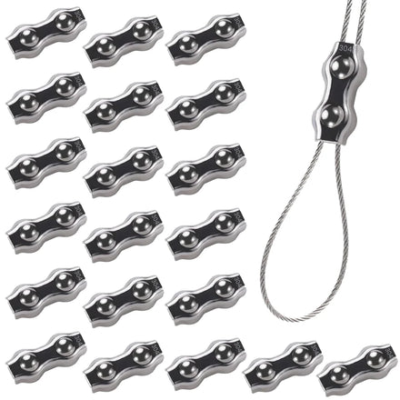 M3 Stainless Steel Duplex Wire Rope Clips 20pcs 2-Post Cable Clamp with Double Bolt 1/8 Inch Diameter for 1.5mm-3mm Wire Cable