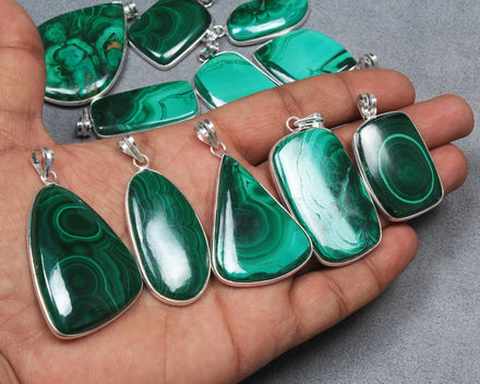 Malachite Crystal Stone Overlay Bezel Setting Pendants Charms Bulk Wholesale Handmade Solid Brass Silver Plated Punk Style