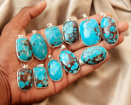 Magnesite Turquoise Crystal Silver Plated Pendants Fashion Pendants Charms Women's Chic Boho DIY Jewelry Multi-Shape Solid Brass