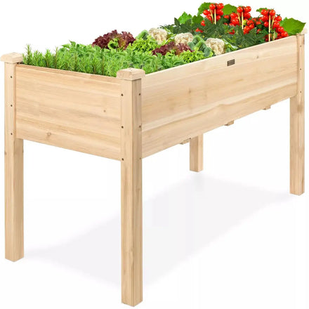 Wooden Raised Garden Bed with Foot Caps Liner for Home Yard Planter