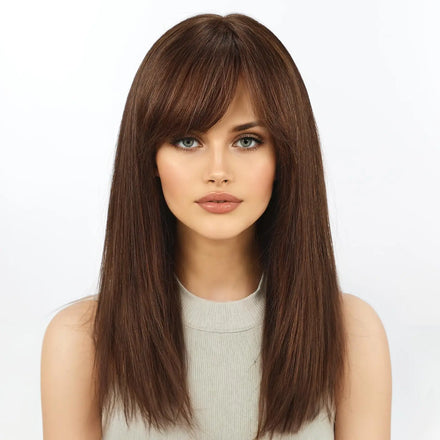 100% Natural Black Brazilian Straight Remy Human Hair Wigs with Glueless Natural Bangs for Women-MOQ 1 Piece
