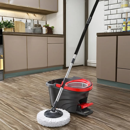 Hands-Free Dual-Drive for Household Bucket Set with Telescopic Rod Foot-Operated Hand-Pressed 360 Rotating Mop Bucket Set Mop