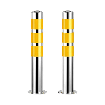 2 Polished Stainless Steel Security Parking Bollard Posts 750m Reflective Tape Safety Barrier Driveway Poles Traffic Cone