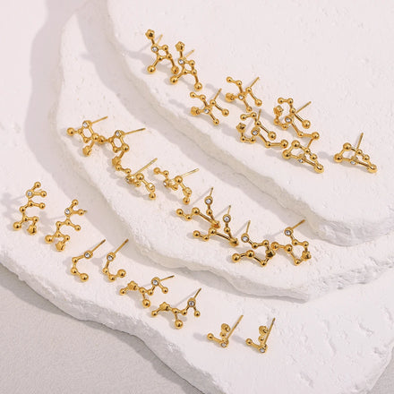 Dreamshow Dainty Star Sign Horoscope Stud Earrings 18k Gold Plated Stainless Steel Jewelry Waterproof Zircon Jewelry