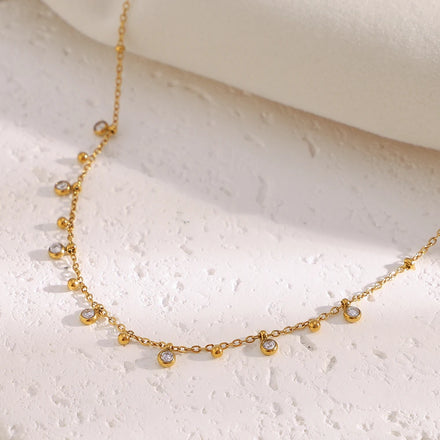 Dreamshow Beaded Charm Necklace Dainty Zircon Jewelry 18k Gold Plated Jewelry Fashion Stainless Steel Chain Necklace