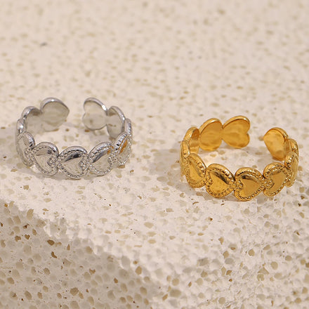 Dreamshow Engraved Beaded Heart Jewelry Fashion Rings 18k Gold Plated Stacking Ring Stainless Steel Jewelry