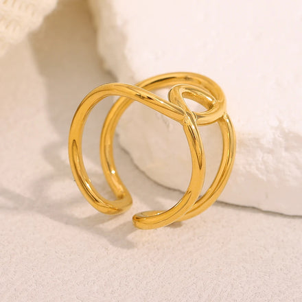 Dreamshow Double Layer Twist Fashion Stainless Steel Rings for Women Tarnish Free Waterproof Gold Plated Jewelry