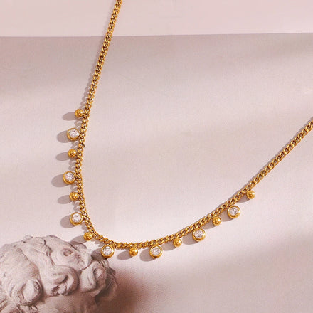 Dreamshow Beaded Zircon Charm Necklace Waterproof Tarnish Free 18k Gold Plated Stainless Steel Jewelry