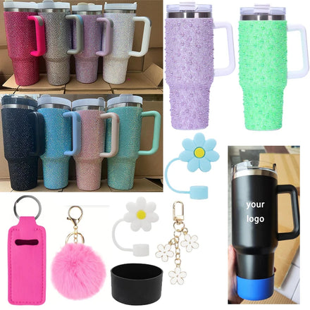 Custom Logo 40oz Tumbler With Straw Cap 40 Oz Stainless Steel Vacuum Insulated Travel Mug Cup Tumbler With Handle and Straw Cap