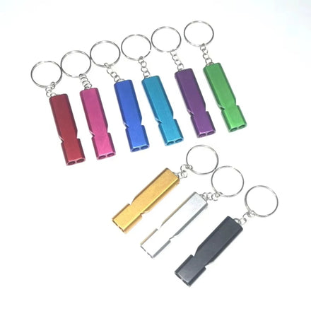Best Seller Wholesale Custom Logo Safety Whistle Double Tube High Frequency Survival Whistle for Outdoor Vintage Metal Keychain