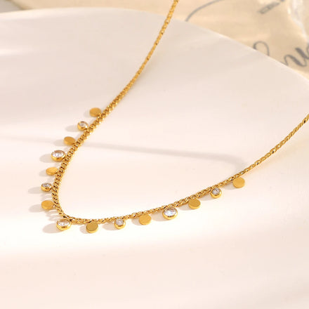Dreamshow Fashion Zircon Bead Jewelry 18k Gold Plated Stainless Steel Necklace Waterproof Non Tarnish Jewelry