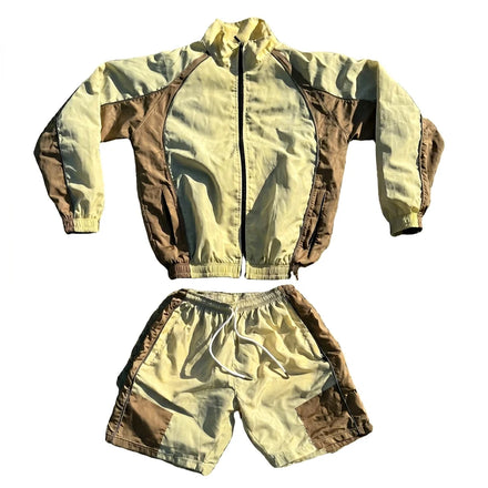 Custom Unisex Plus Size Two Tone Winter Windbreaker Short Set Breathable Streetwear OEM Tracksuit Jacket Shorts 100% Cotton High
