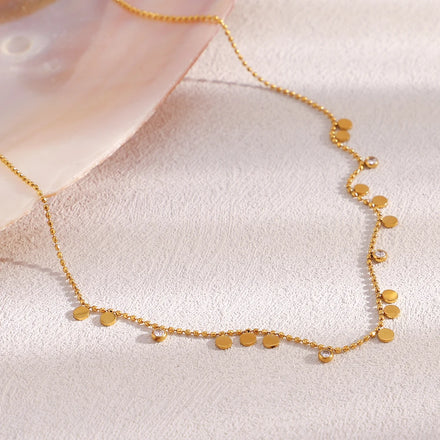 Dreamshow Disc Charm Necklace Fashion Zircon Jewelry Women Necklace Gold Plated Stainless Steel Jewelry