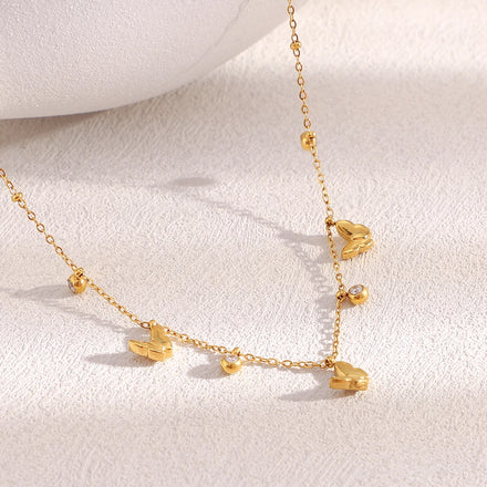 Dreamshow Butterfly Charm Necklace Zircon Beaded Gold Plated Jewelry Fashion Stainless Steel Necklace