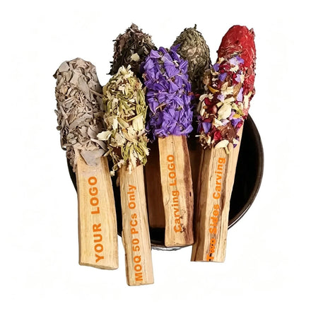 Flower Palo Santo Sticks 9 Types Handmade 8-14g LOW MOQ Custom Logo Carving Wood for Yoga Boutique Meditation Gift From Peru