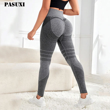 PASUXI New Nylon Spandex Workout Leggings Plus Size XL High Waist Quick Dry Yoga Pants for Women Elastic Waist Closure Solid
