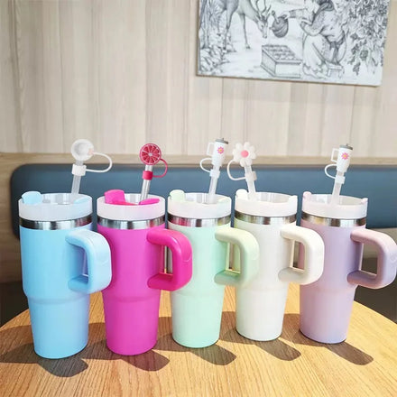 In Stock Vacuum Insulated Cup Stainless Steel Double Wall Mini Thermal Milk Mug 14oz Kids Tumbler With Straw and Handle