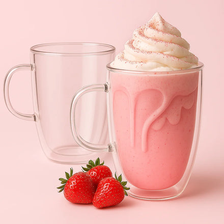 Hot Sale Modern Classic Design 450 ML Double Wall Borosilicate Glass Mug Handle Hand Blown Heat Resistant Dishwasher Safe Oval