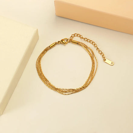 Dreamshow Multi-layered Fashion 18k Gold Plated Chain Bracelets Women Waterproof Tarnish Free Stainless Steel Jewelry
