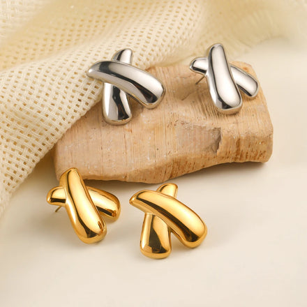 Dreamshow Minimalist Fashion X Stud Earrings 18k Gold Plated Waterproof Jewelry Stainless Steel Tarnish Free Jewelry