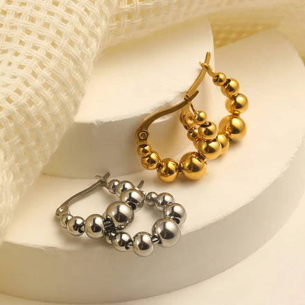 Dreamshow Fashion Bead Hoop Earring 18k Gold Plated Hypoallergenic Earring Non Tarnish Stainless Steel Jewelry