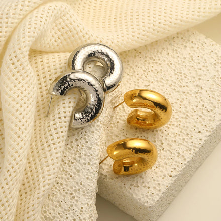 Dreamshow Hammered Hollow Hoop Earring 18k Gold Plated Jewelry Waterproof Stainless Steel Earring Boucles D'oreilles