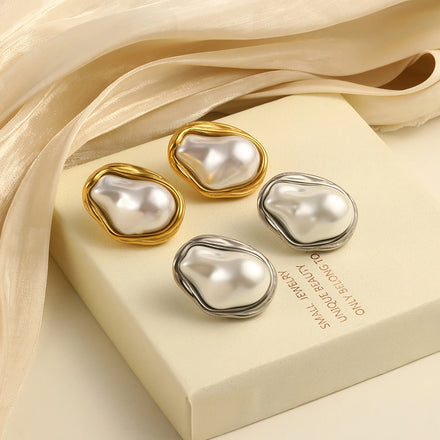 Dreamshow Baroque Imitation Pearl Jewelry Irregular Fashion Stud Earring 18k Gold Plated Stainless Steel Jewelry