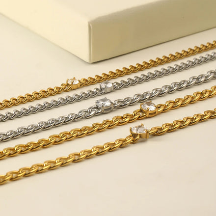 Dreamshow Fashion Shining Zircon NK Chain Bracelets 18k Gold Plated Stainless Steel Waterproof Jewelry
