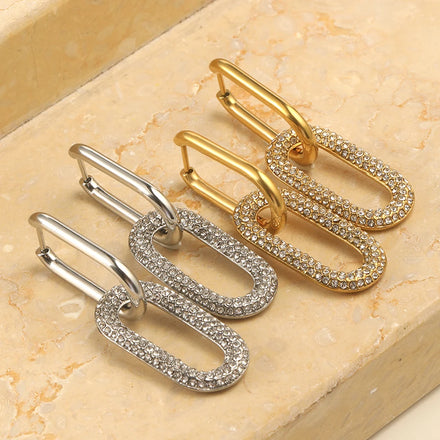 Dreamshow Square Shining Zircon Drop Earring Jewelry Women Fashion 18K PVD Gold Plated Stainless Steel Earring