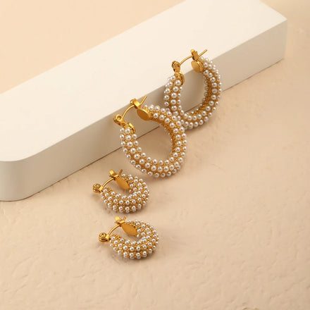 Dreamshow Shining Zircon Fashion Stainless Steel Hoop Earrings 18k Gold Plated Waterproof Non Tarnish Jewelry