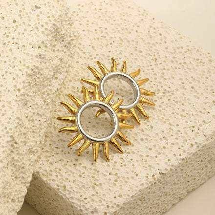 Dreamshow Mix Color Hollow Sunburst Fashion Stud Earrings 18k Gold Plated Stainless Steel Jewelry