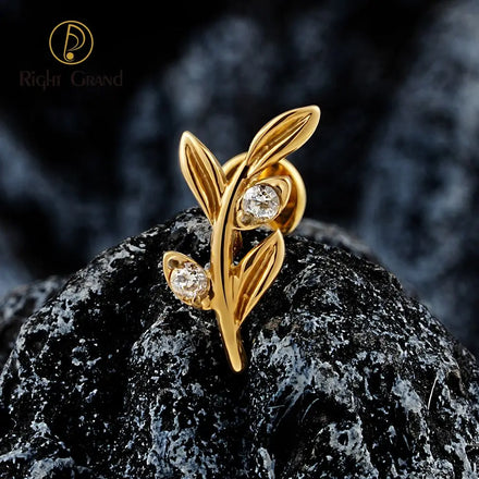 Leaf Earrings Zirconia Pvd Jewelry Piercing Womens ASTM F136 Gold Plated Fashion Earrings Lip Ear Tragus Flat Cartilage Tragus