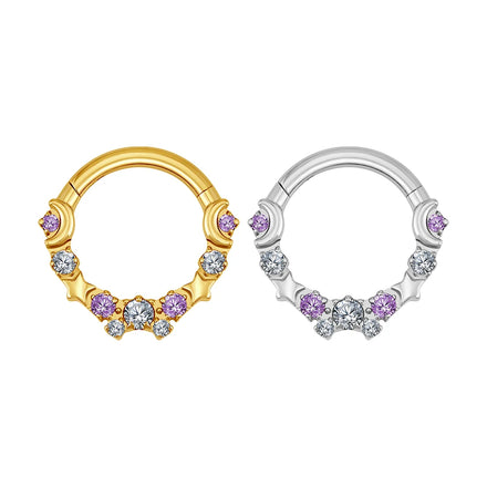 ASTM F136 Titanium Moon Star Septum Clicker 16G CZ Hinged Segment Ring Hypoallergenic Daith Hoop Piercing Jewelry