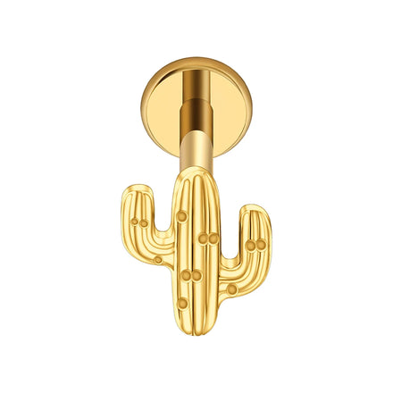 Party Gold PVD Earrings Piercing Cactus Labret Ear Tragus Internally Threaded ASTM F136 Body Piercing Jewelry Helix
