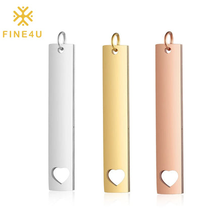 Stainless Steel Engravable Name Logo Personalised Heart Silver Rose Gold Blank Vertical Bar Necklace Pendant for Women Jewelry
