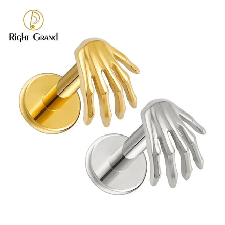 Helloween Mini Skeleton Hand Titanium 16G ASTM F136 Internal Thread Party Piercing Jewelry Gothic Skull Tragus Helix Stud