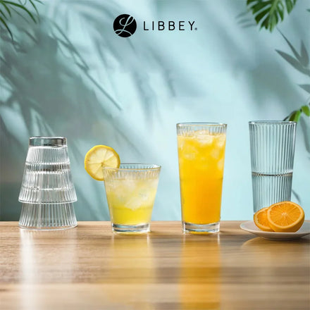 Libbey Restaurant Highball Modern Vertical Striped Design Transparent Stackable Whiskey Water Beverage Long Island Ice Beer Cup